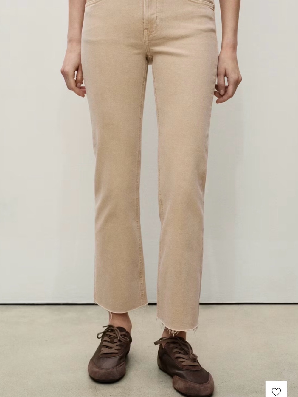 Mango Beige Cropped Straight Jeans